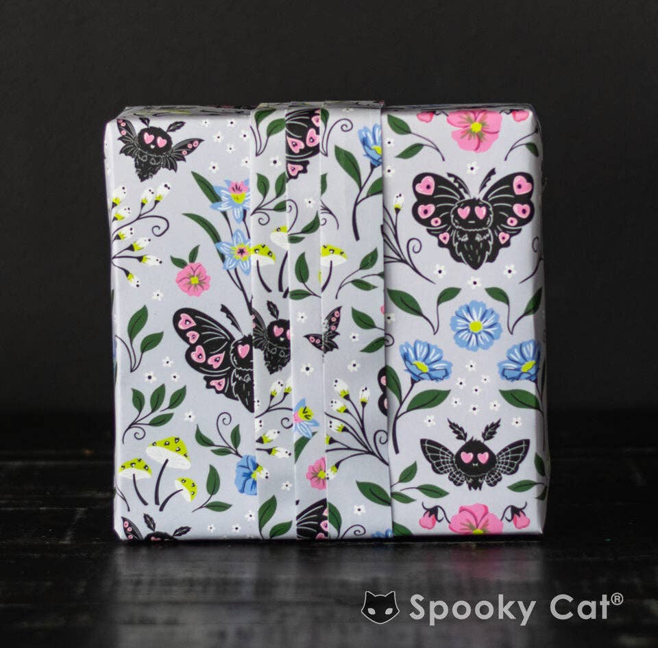 Spooky Cat Press - Wholesale Flat Wrap - Mothman Floral Gift Wrap (1 Sheet)3
