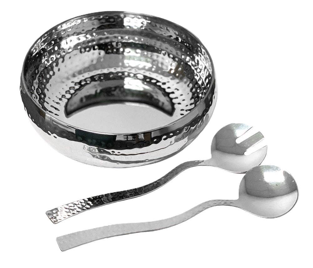 Sol Living - Wholesale Serve Bowl - Ozker 3-Piece Set Stainless Steel Salad Serving Bowl0