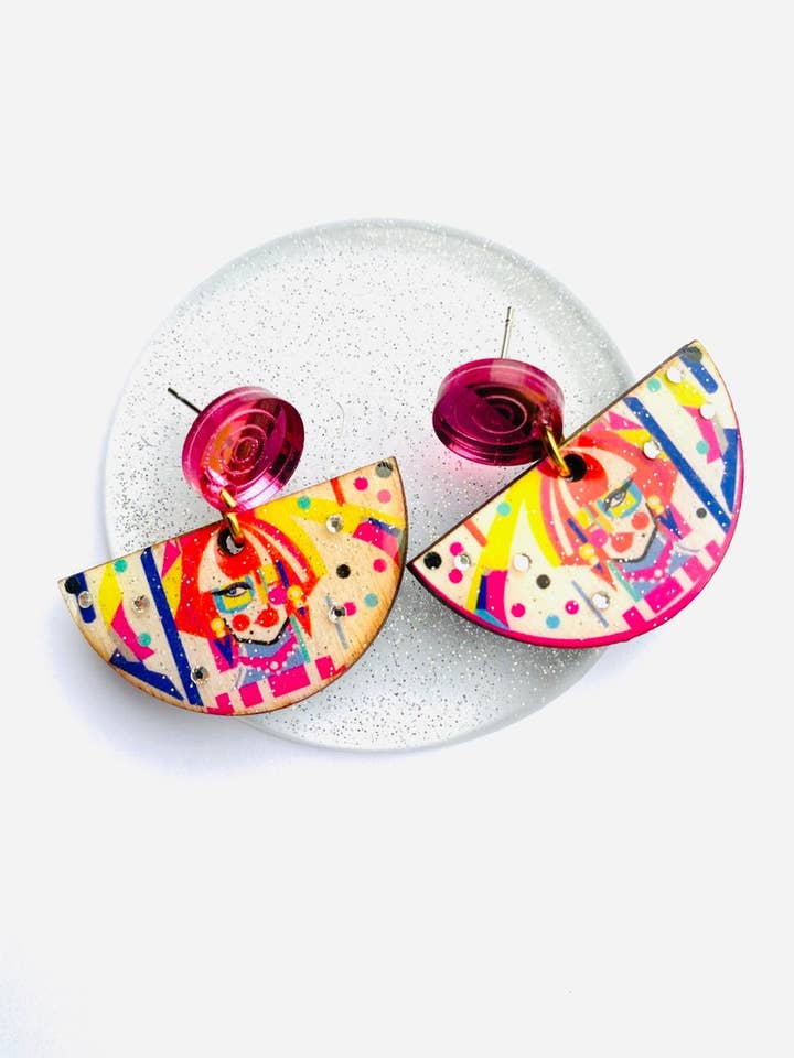 Face triangle geometric earrings,small dangle earring, funky for wholesale by Rosie Rose Parker