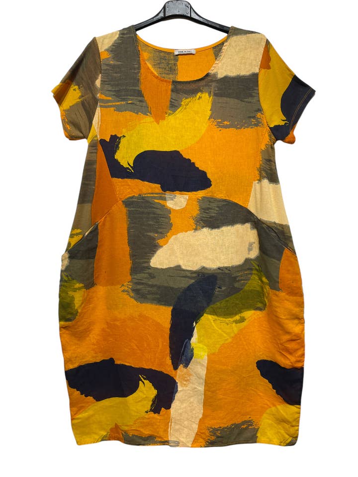 LINEN & COTTON HOUSE - Wholesale Tunic - Women's - TUNIC IN LINEN 3533 ABSTRACT PRINT PLUS SIZE