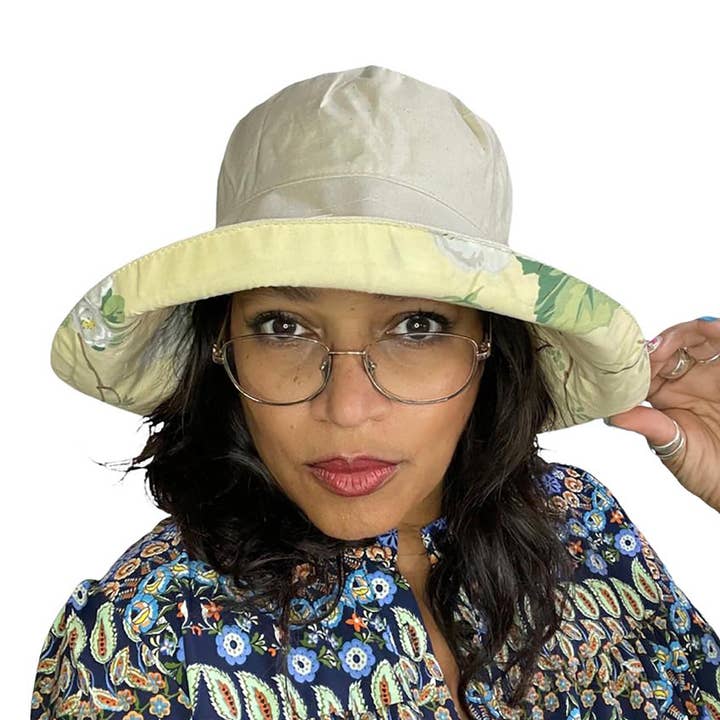 Peak & Brim Hats - Vendita all'ingrosso Cappello di paglia - Donna - Cappello da sole da viaggio per vacanze, visiera gialla in cotone color crema