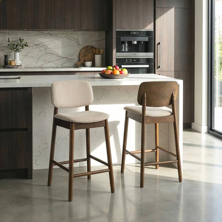 Glamour Home - Wholesale Stool - Set of 2 Azura Fabric Counter Stools with Walnut Legs