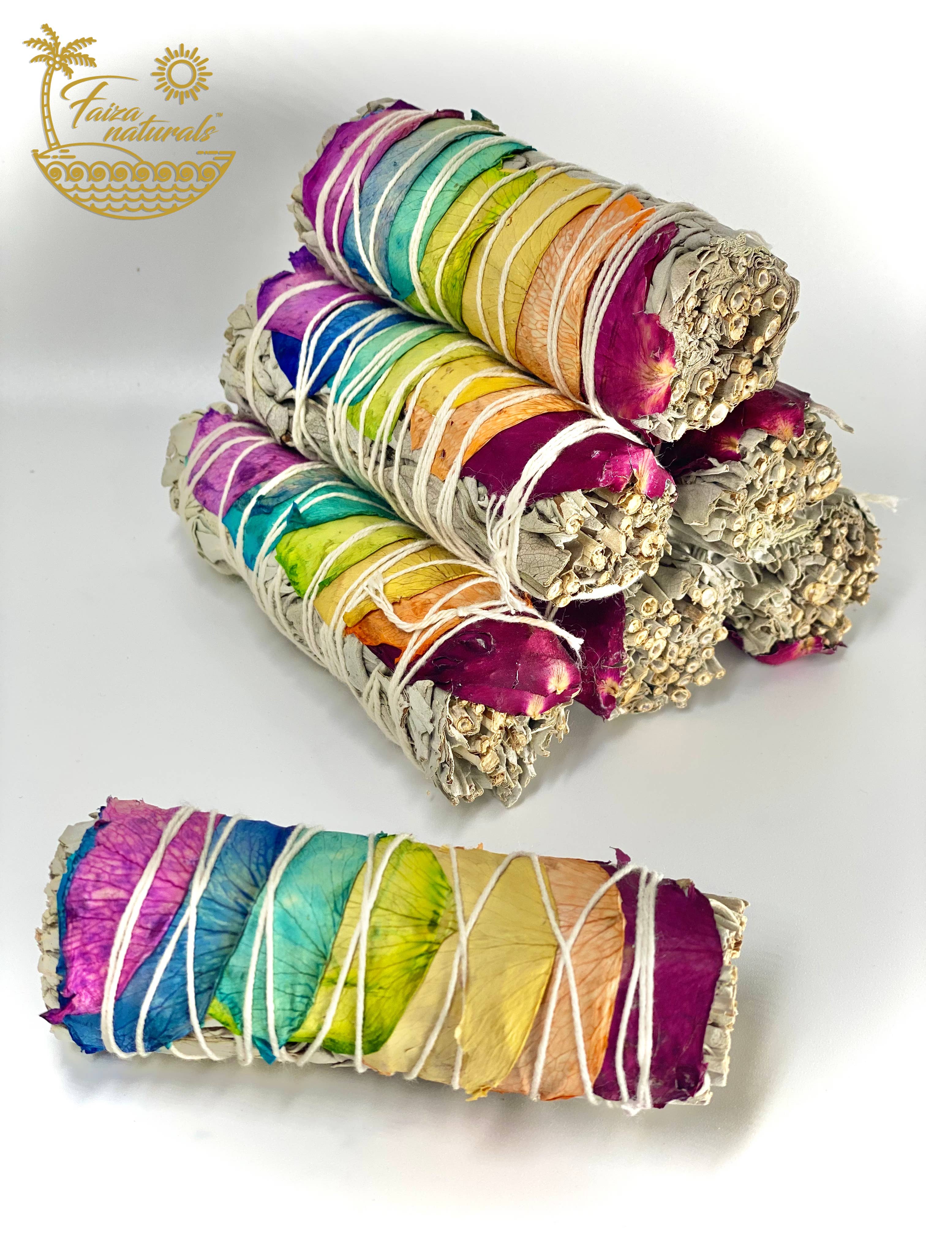 Faiza Naturals - Wholesale Sage bundle - 7 Chakra Rose White Sage Bundles from California Farm