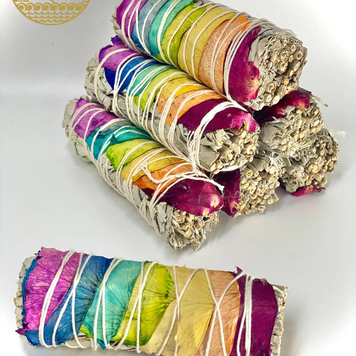 Faiza Naturals - Wholesale Sage Bundle - 7 Chakra Rose White Sage Bundles from California Farm