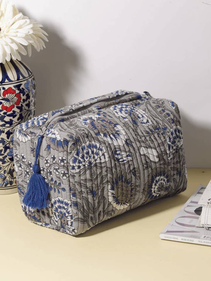 Velvet Travel Pouch Set – Makeup & Toiletry Organiser for Women - Grey and Blue for wholesale by House of cotton