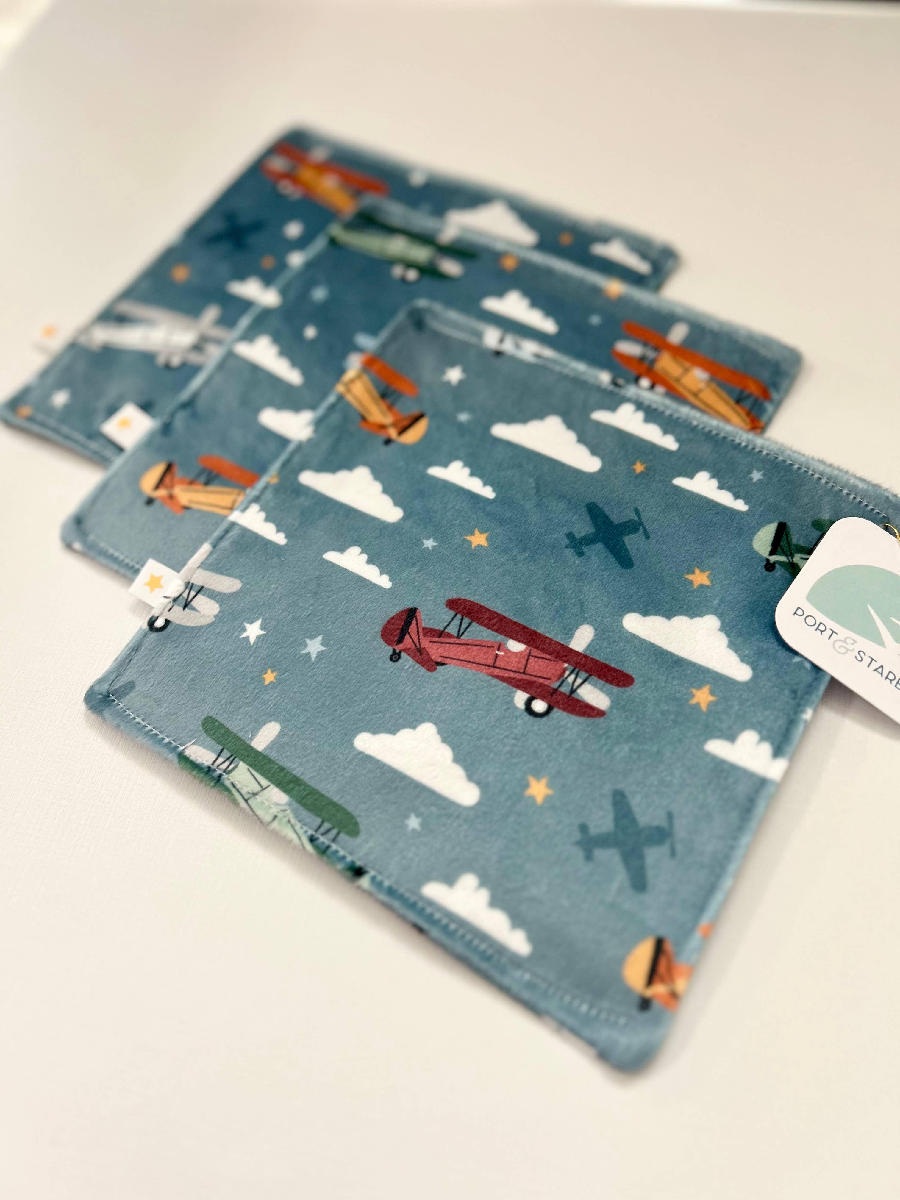 Port & Starbird - Wholesale Crinkle Tag Toy - Baby - Up, Up and Away Minky Crinkle Sensory Toy    3