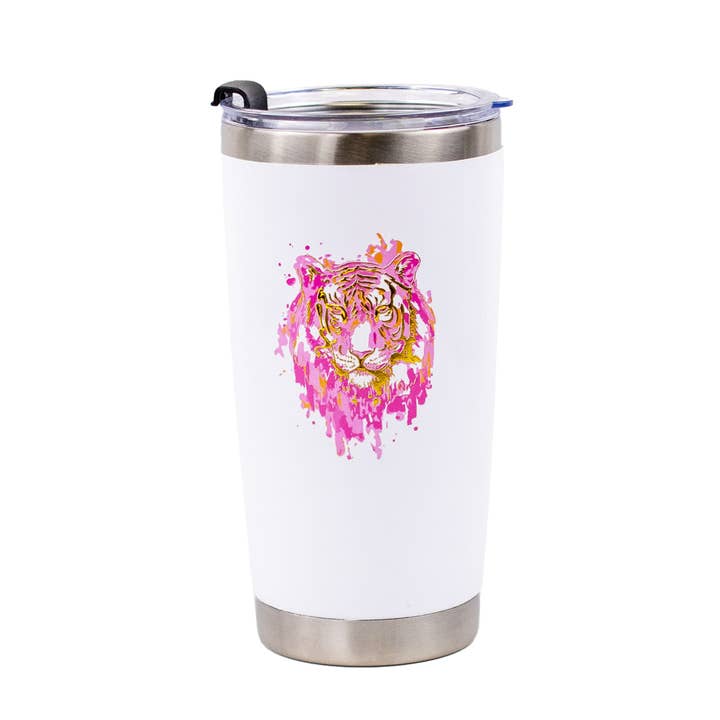 The Royal Standard - Wholesale Insulated Mug/Tumbler - Tiger Love Tumbler White/Pink/Orange 20oz