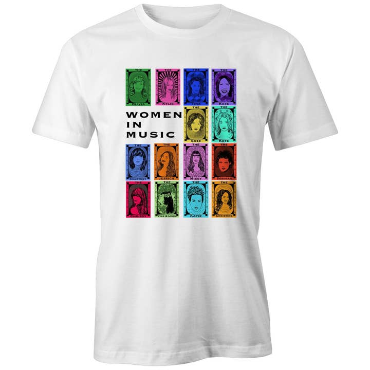 Ikoniske kvinder i musik hvid t-shirt for engroshandel hos High Tees