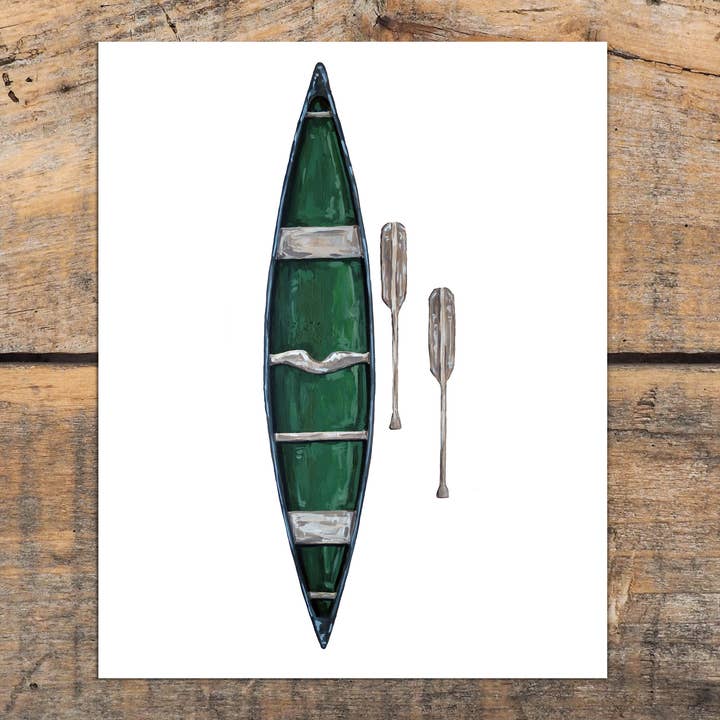 Grøn Kano og Padler Art Print for engroshandel hos The Cranberry Finch