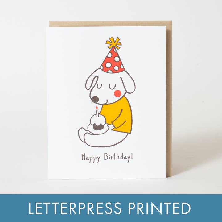 Egg Press Manufacturing - Wholesale Birthday Card - Birthday Hat Dog Letterpress Greeting Card by Fugu Fugu