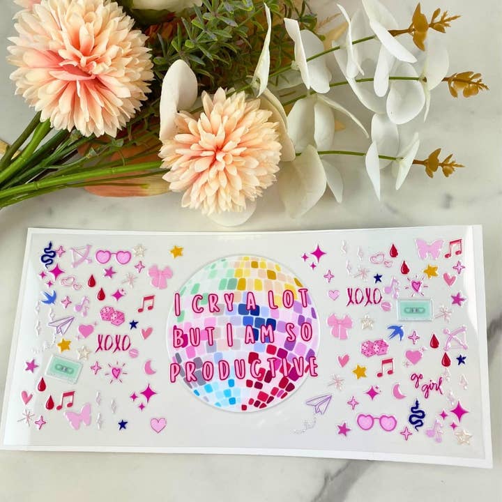 Je pleure beaucoup | Enveloppe UV DTF 16 oz pour la vente par HKS Custom Designs