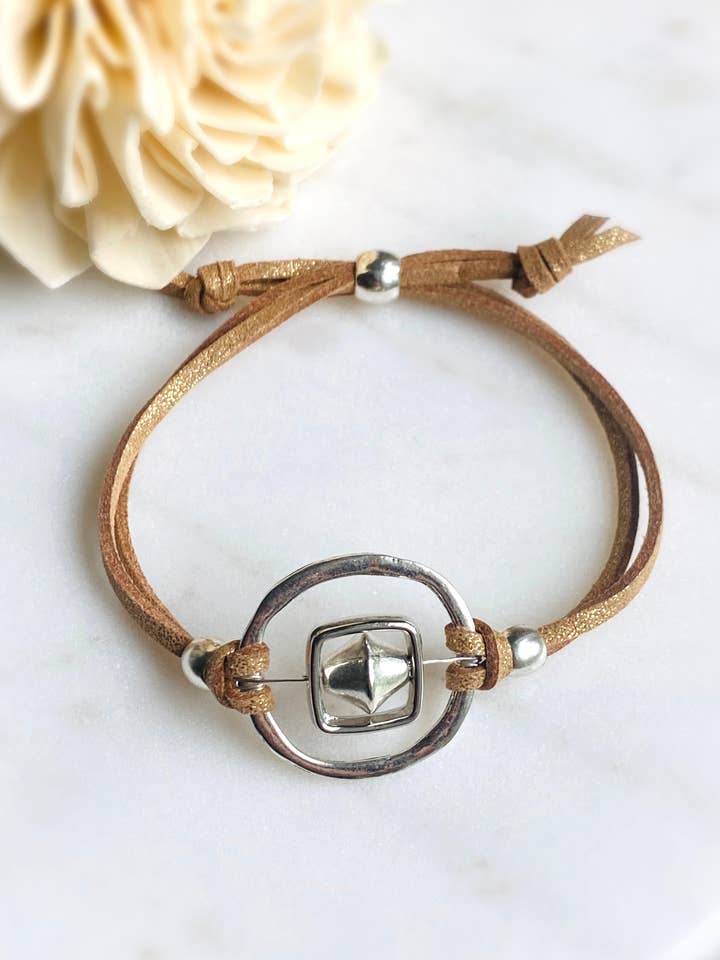 Tan Microsuede & Circle Bracelet for wholesale by Dajana Design