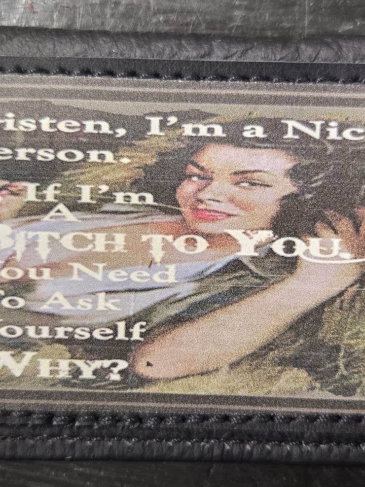 Listen I'm Nice Credit Card Case Reclaimed Leather for wholesale by Old Bagzz