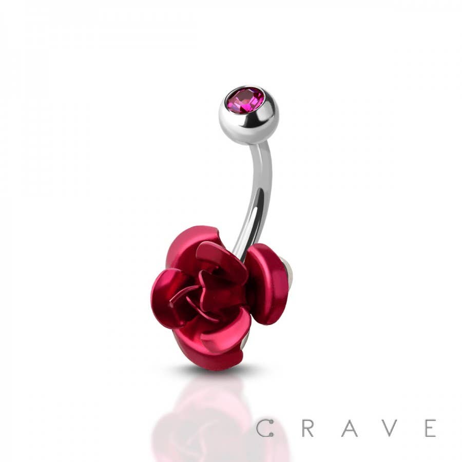 SS AQUA GA MM MM MM ROSE BELLY BUTTON RING for wholesale on Faire2