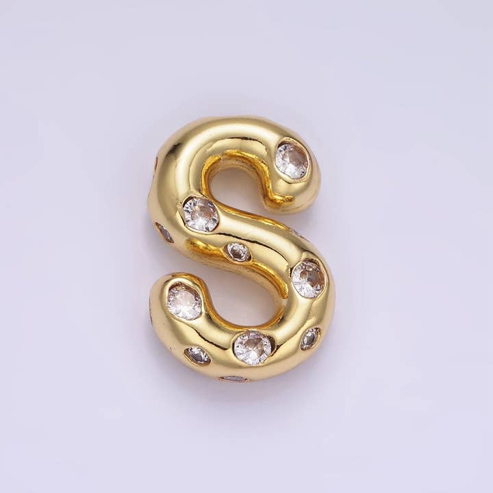 Aim Eternal - Wholesale Individual charm/pendant - 14K Gold Filled 20mm Clear CZ Chubby Balloon Initial Letter Pendant | A-A1041-A-A105318