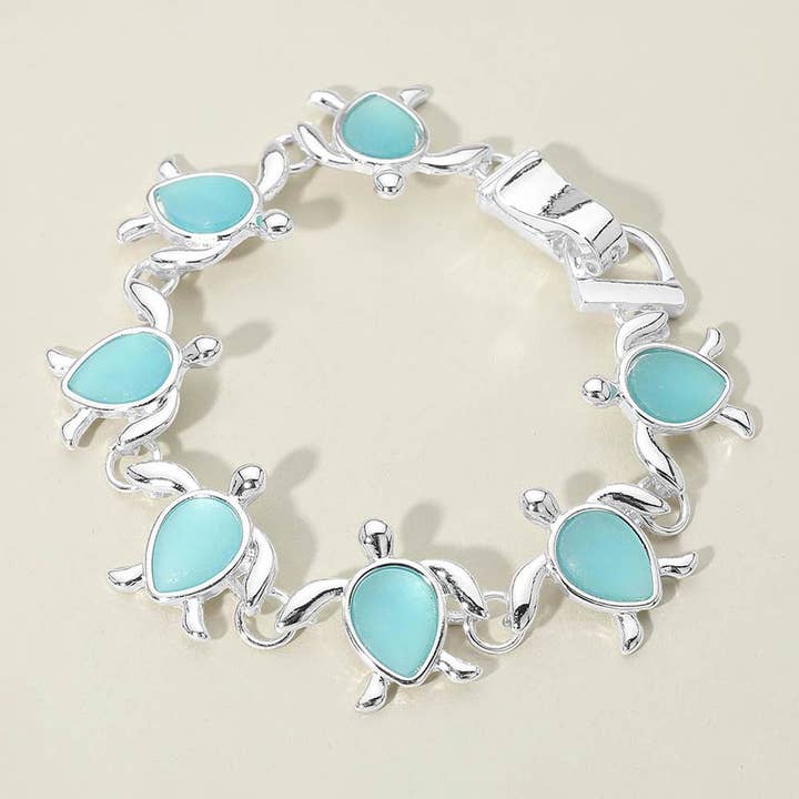 Sea Glass Turtle Charm Link Magnetic Bracelet for wholesale by Sensibling Corp.