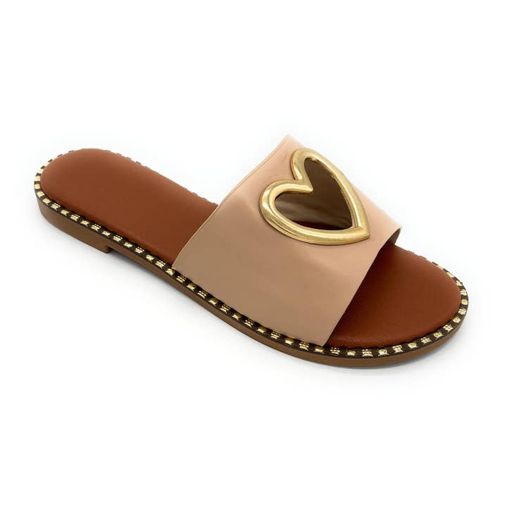 Stella Shoes - Wholesale Slippers - Women's - Sofia 18 Flat Slipper Solid Top Studs around sole edge heart