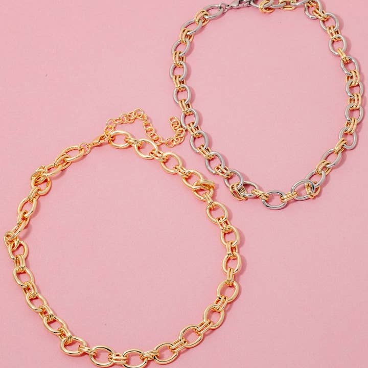 Mixed Oval Chain Link Necklace for wholesale by The Looks by Fame Accessories