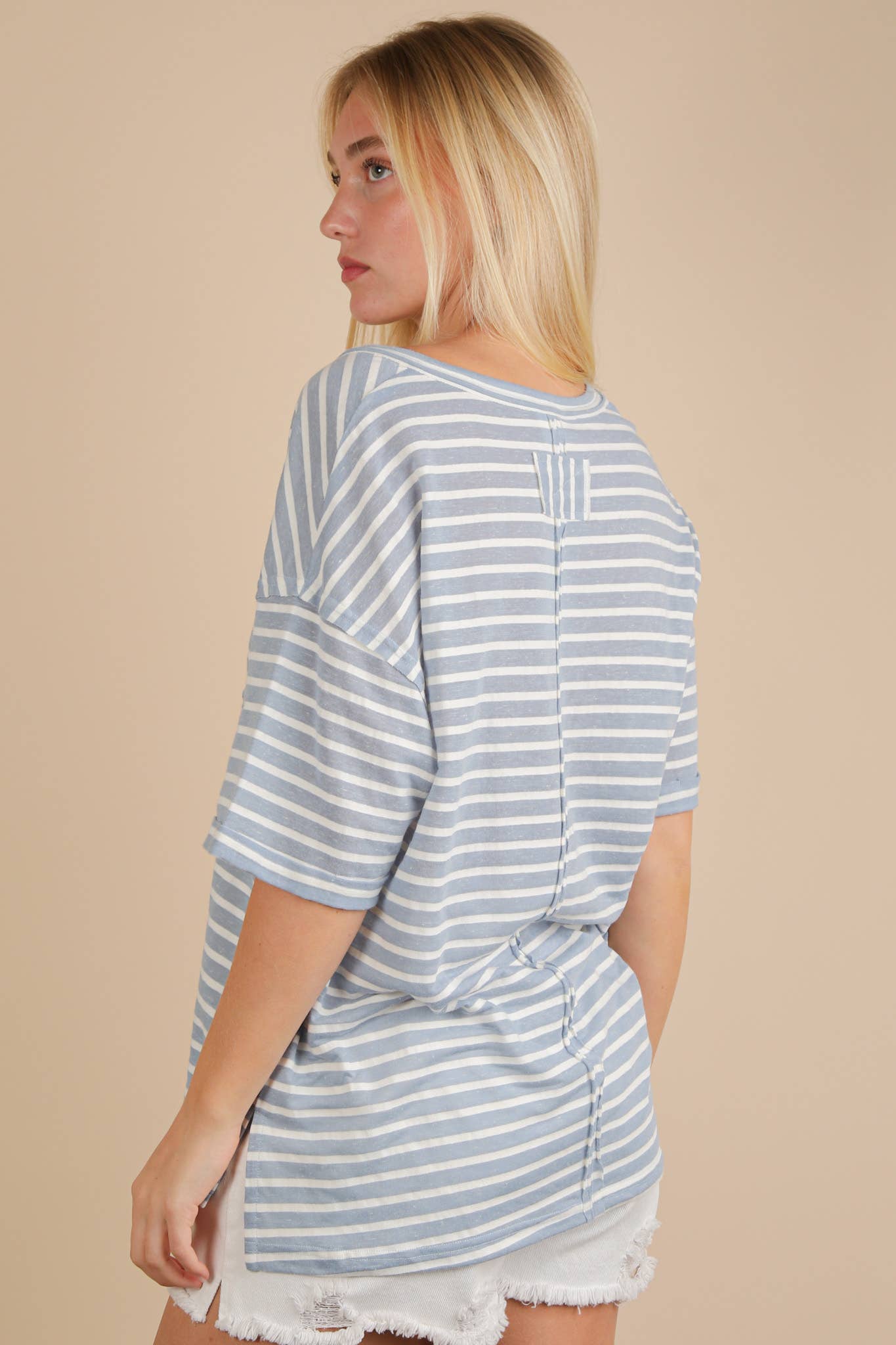 VERY J - Wholesale Knit Top - Women's - NT12167-Oversized Stripe Casual V-Neck Knit Top34