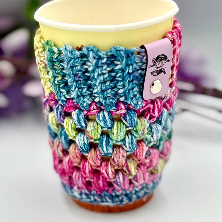 Cuddle Me Close Crochet - Wholesale Drink Huggers & Koozies - Pink, Green, and Purple Cup Cozy