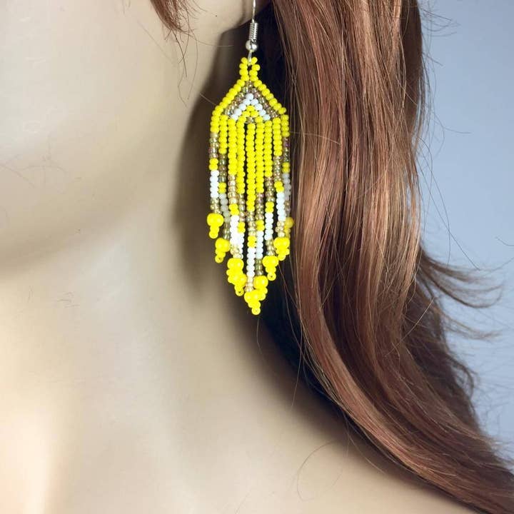 Handmade Small Yellow Beaded Fashion Earrings for wholesale by BEADS CORNER