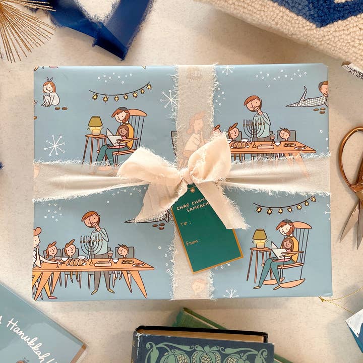 Hanukkah Family Inpakpapier - rol voor 3 vellen voor wholesale door Abbie Ren Illustration