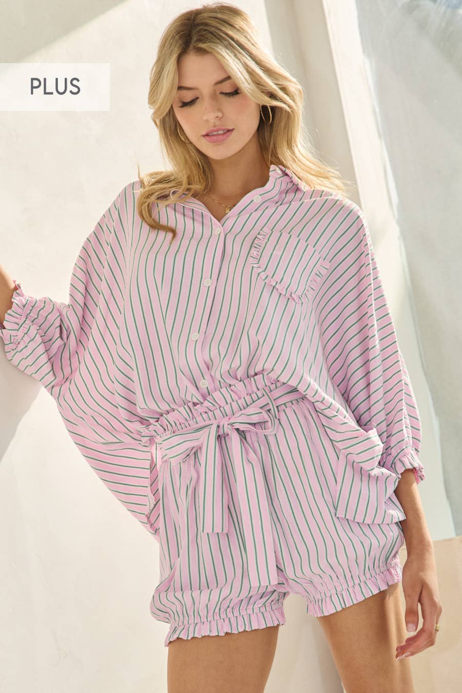 Oddi - Wholesale Shirt - Women's - Plus Striped Button Down Oversized Shirts5