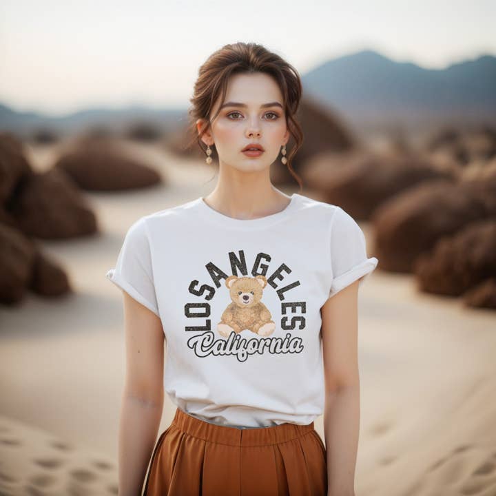SewCalUSA - Vente T-shirt sérigraphié – femme - Chemise Los Angeles, Californie, Chemise Ours en Peluche Mignonne et Tendance6
