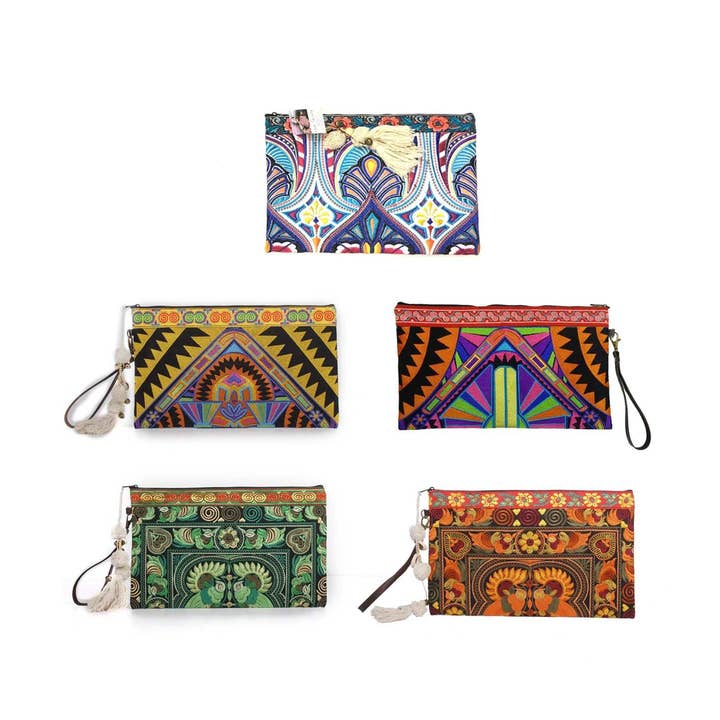 BUNDLE: 5-delt farverig broderi Hmong-koblingstaske for engroshandel hos Lumily