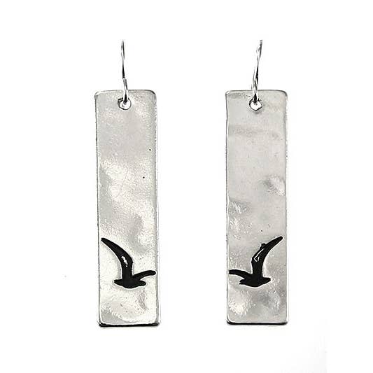 0011 PREMIERE - Wholesale Dangle Earrings - FR2974 Long Rectangle Sea Life Seagull Gull Bird Earrings