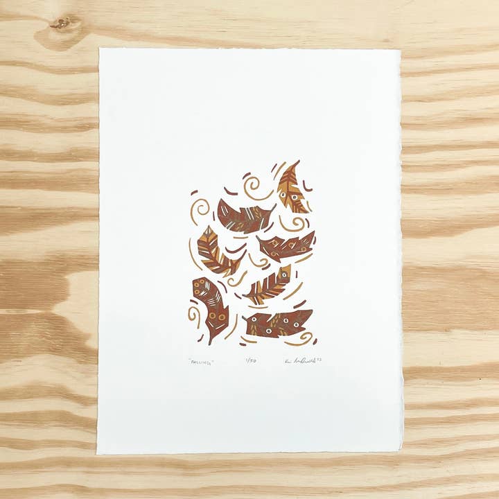 Falling Leaves - woodblock print (9x12") for wholesale by Lemuette