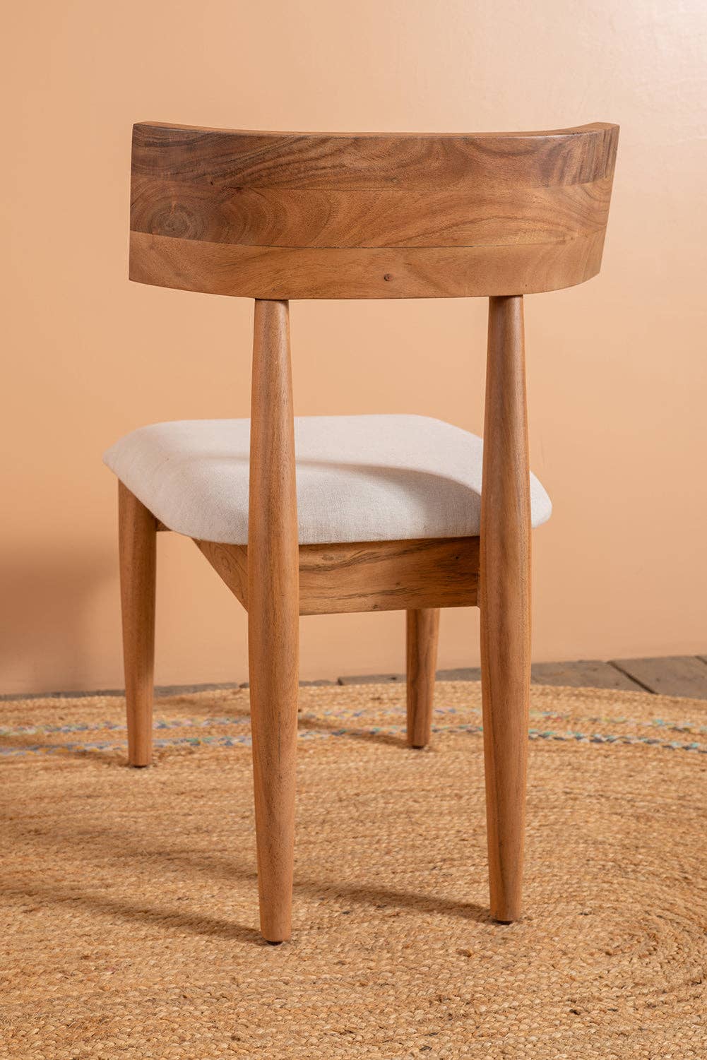 Ian Snow Ltd – wholesale Chair – Cormac Acacia Wood Natural Finish Upholstered Dining Chair3