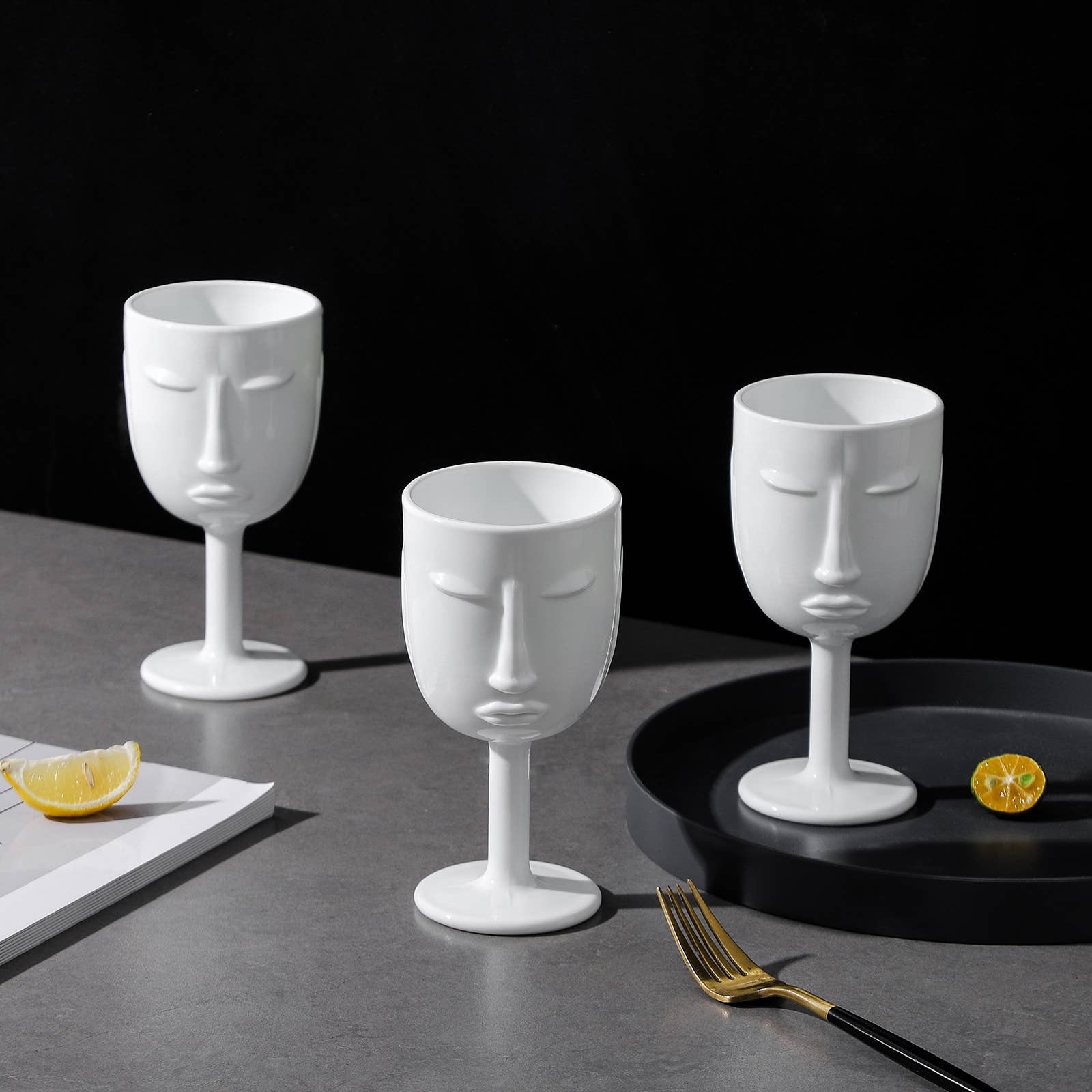 Everest Global - Wholesale Wine Glass - Human Face Black/White Goblet Glasses set of 611