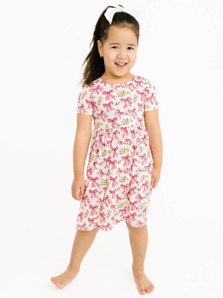 Little One Shop - Wholesale Clothing Set - Baby - Bloom Bows Short Sleeve Bamboo Dress