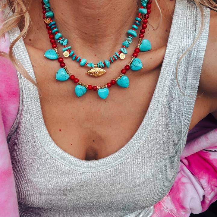Goupi - Wholesale Beaded/Pearl Necklace - Turquoise & Red Howlite Necklaces – Layered Boho Jewelry4