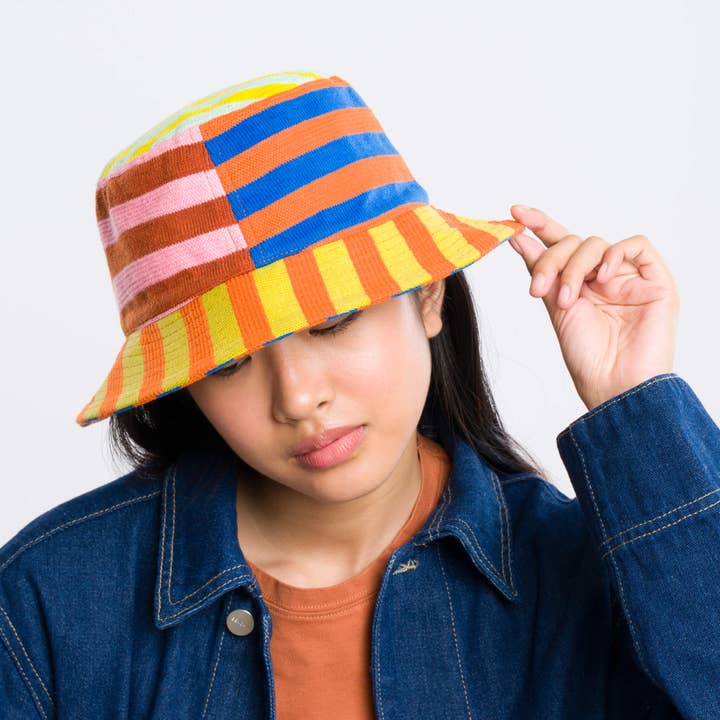 Peach Cobalt Super Stripe Bucket Hat for wholesale on Faire7