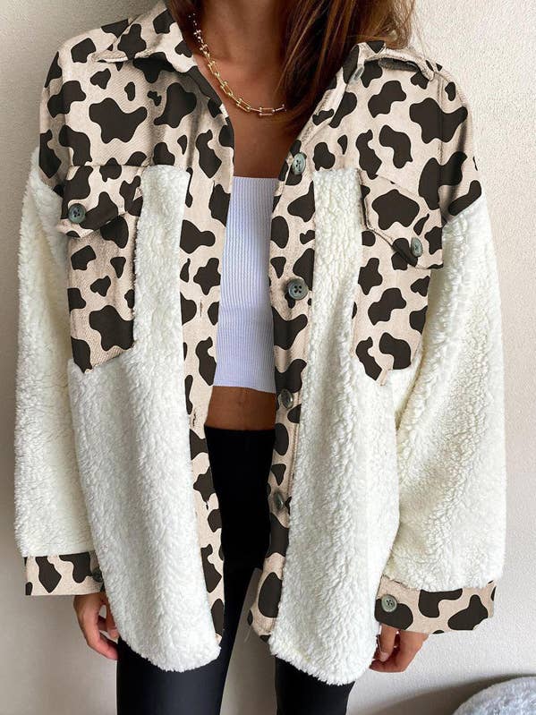 Leopard-Print Plush Paneled Coat for wholesale by HIDDENBRAND