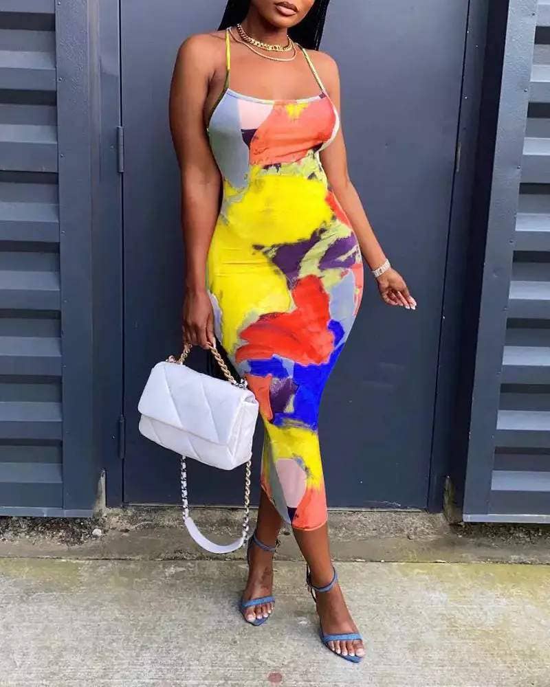 Queen Fashion – Engroshandel Kjole - Dame – Bodycon kjole med abstrakt print på tværs af ryggen8