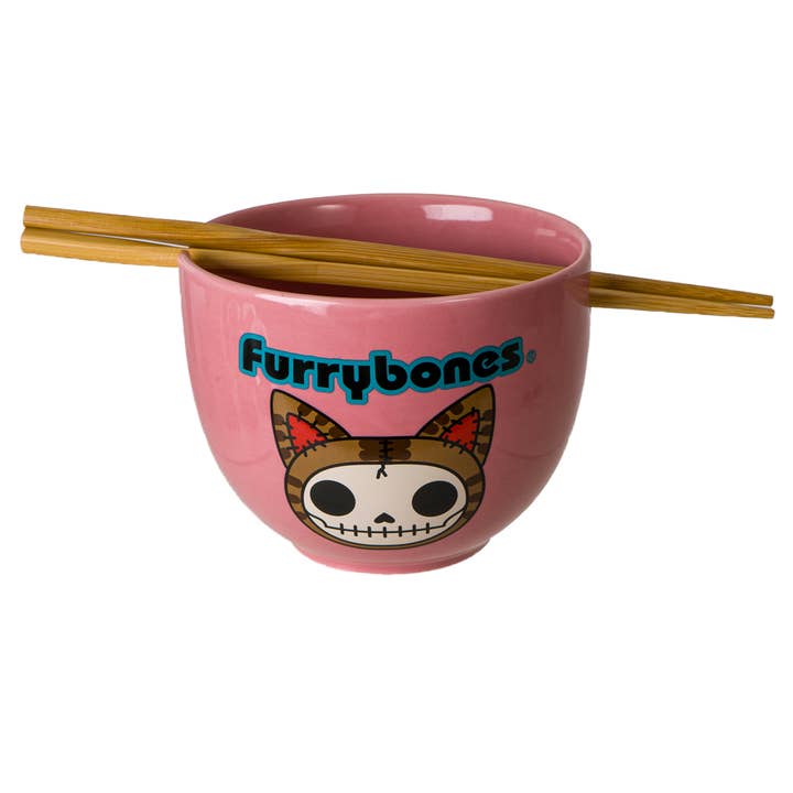 18oz 5"D Donburi Bowl With Chopsticks Set Furrybones (4/24) for wholesale by Urban Tokyo