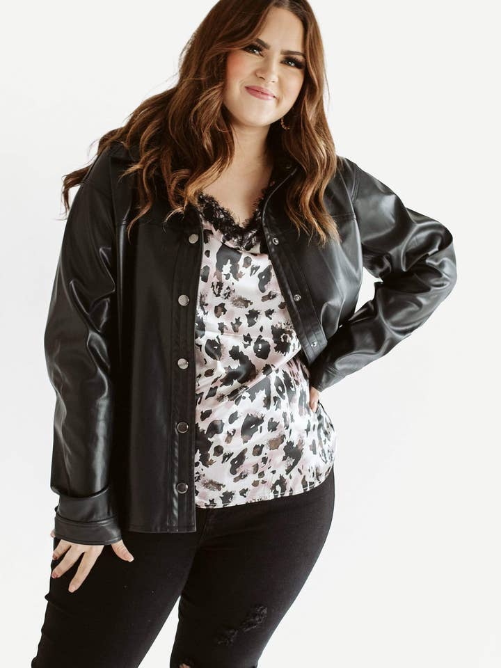 Joelle | Relaxed Black Shacket 1X-5X for wholesale by Glitzy Girlz