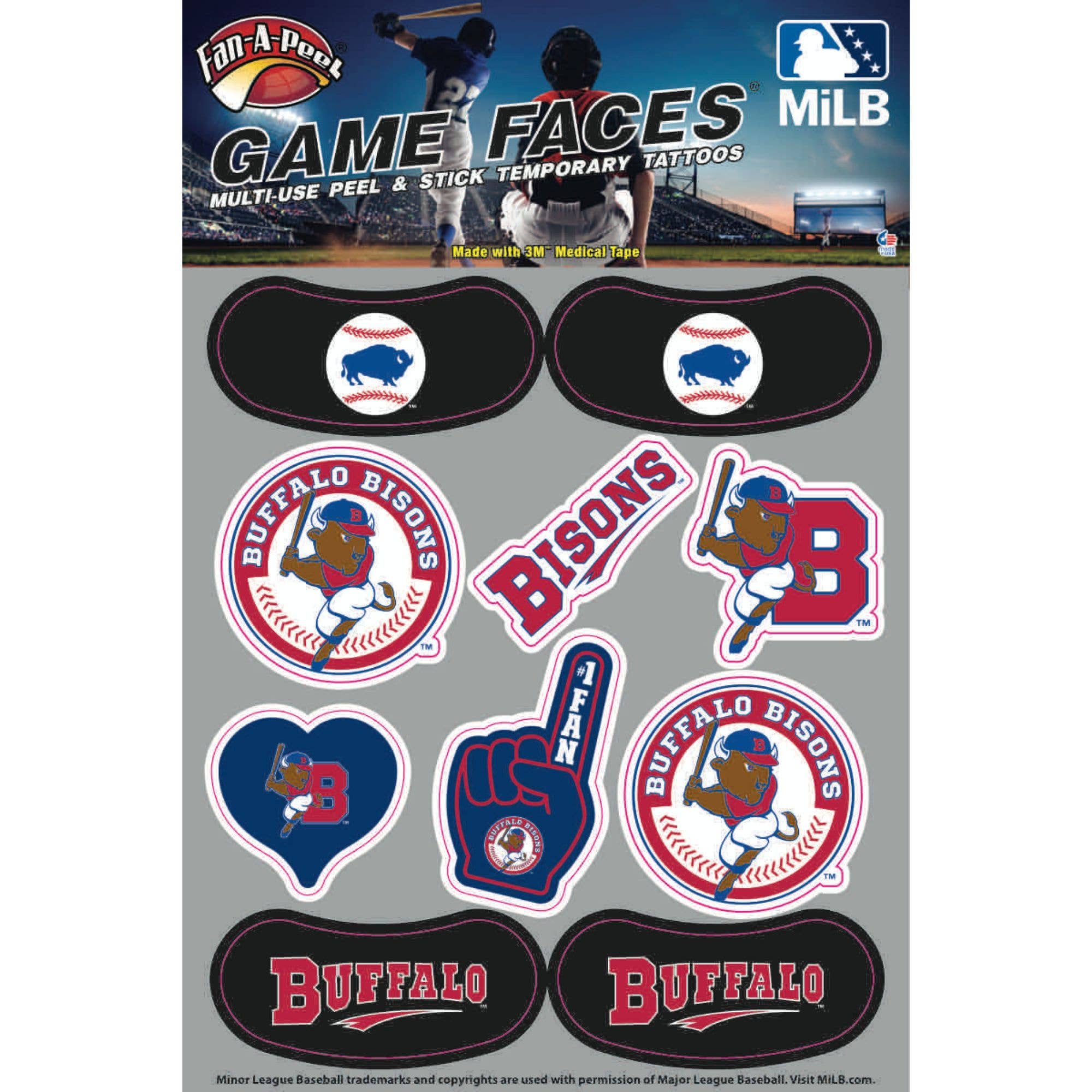 Fanapeel / Gamefaces - Wholesale Temporary Tattoo - Buffalo Bisons Game Faces® Multi Use Temporary Tattoos0