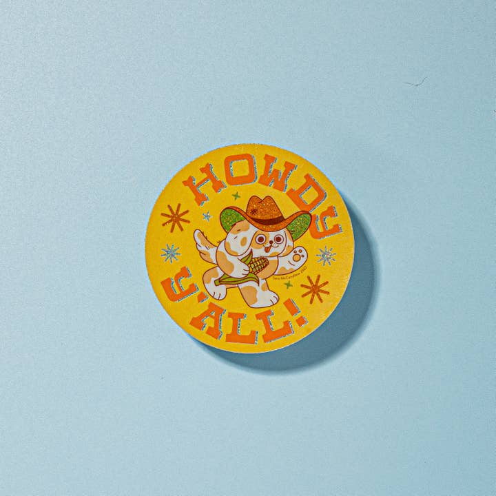 Howdy Y'all Glittery Sticker for wholesale by Sara McCandless Illustration