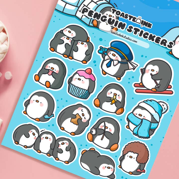 Toastedink - Wholesale Sticker - Penguin Sticker Sheet | Cute Stickers
