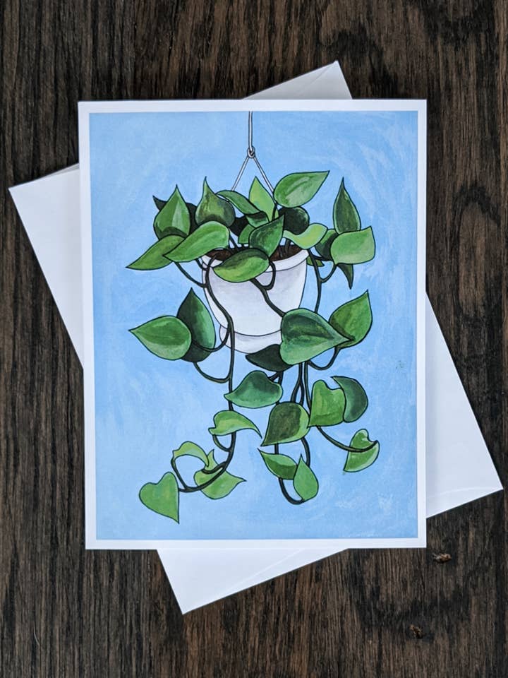 Pothos Notecards, original artwork for wholesale by Mary Julia Craft