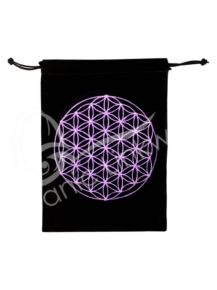 (PK 5)POUCH - VELVET, BLACK FLOWER OF LIFE (PK 5) 5 X 7" for wholesale by Oceanic Linkways Inc