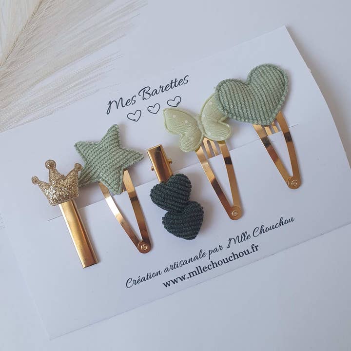Set of green hair clips for wholesale by MlleChouChou