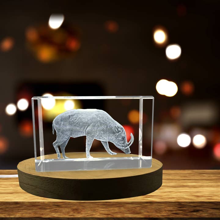 3D Engraved Crystal Babirusa - Stunning Art Piece for wholesale by AB Crystal Collection