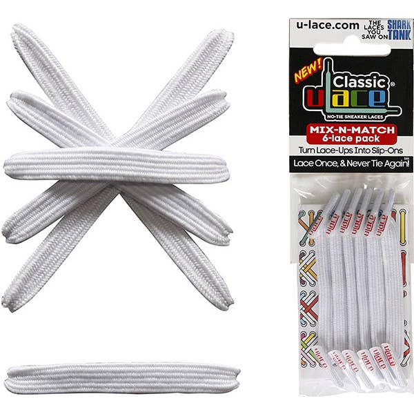 U-Lace Classic - No-Tie Laces - 6-Lace Pack - White for wholesale by U-Lace No-Tie Sneaker Laces