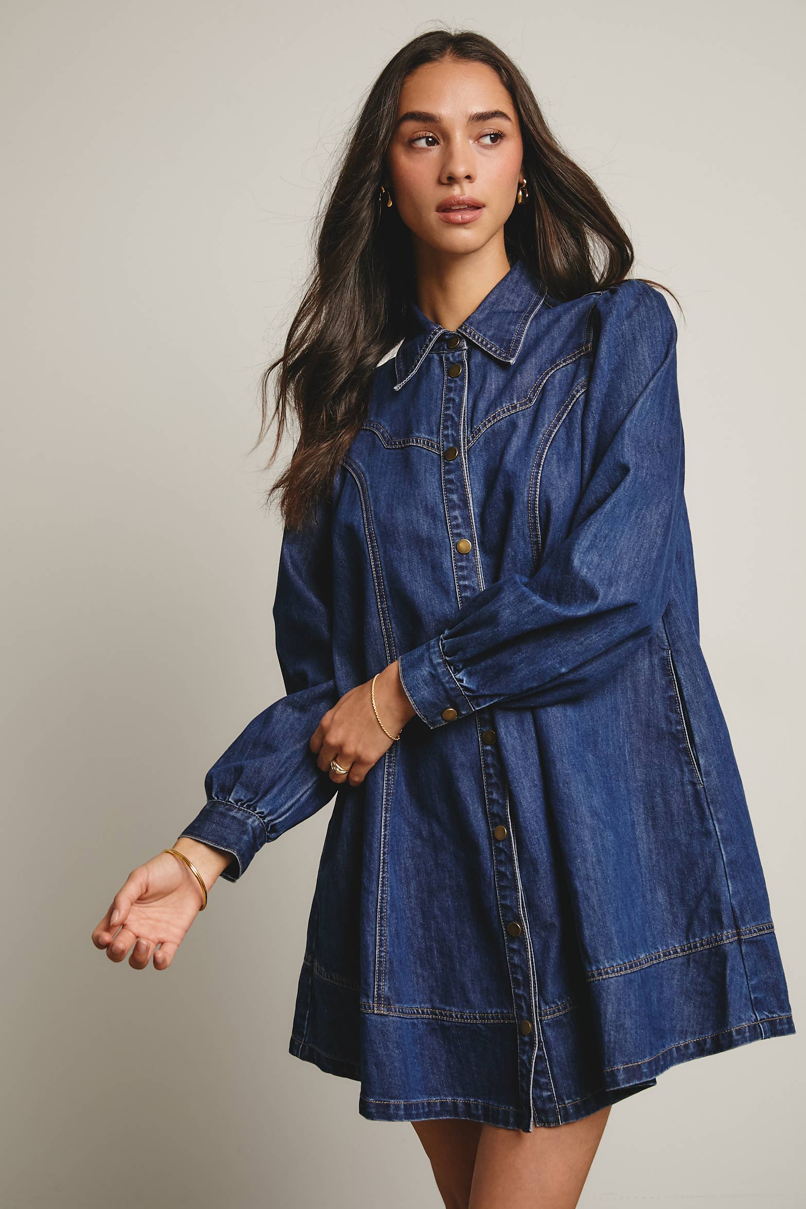 Forte - Wholesale Dress - Women's - Western Seam Denim Mini Dress FD00016