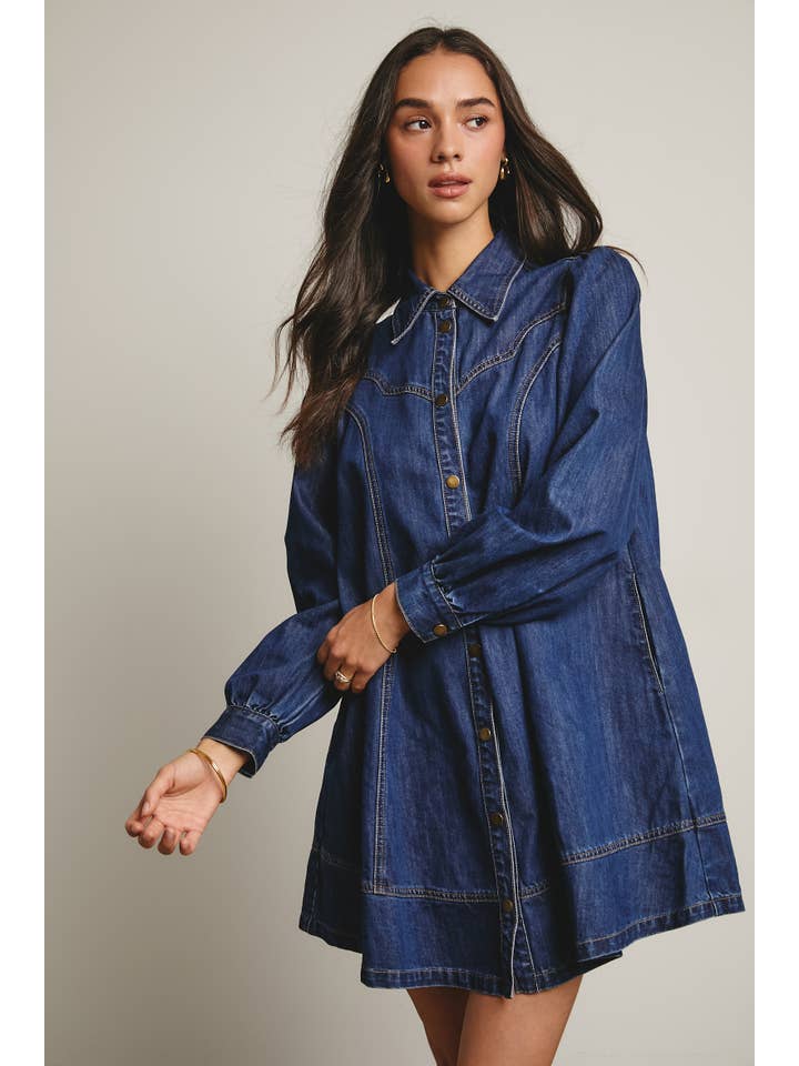 Forte - Wholesale Dress - Women's - Western Seam Denim Mini Dress FD00016